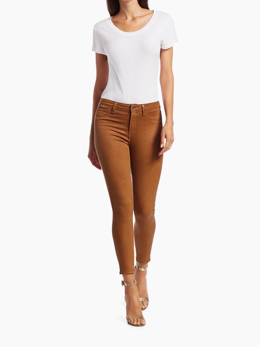 L'AGENCE Women's Margot High Rise Skinny Crop in Coated Nutmeg EUC